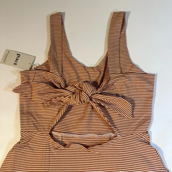NWT Pact Organic Cotton Blend Tie Back Fit & Flare Dress In Shell Stripe - Picture 3 of 15